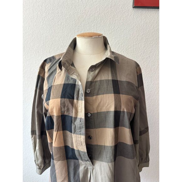 Burberry Brit Plaid Print Mock Neck Button-Up Top - Picture 4 of 8
